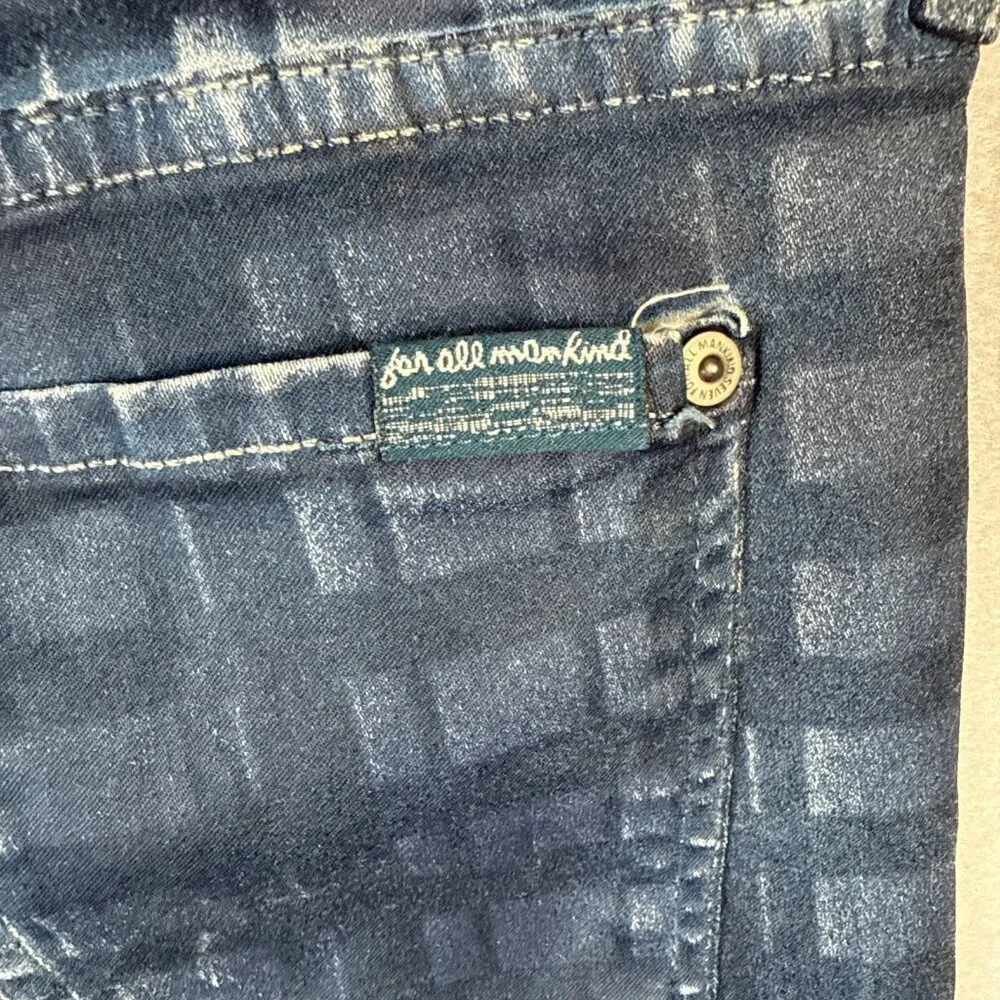 7 For All Mankind Skinny Leggings Womens Size‎ 28 Waxed Coated Jeans Blue Plaid